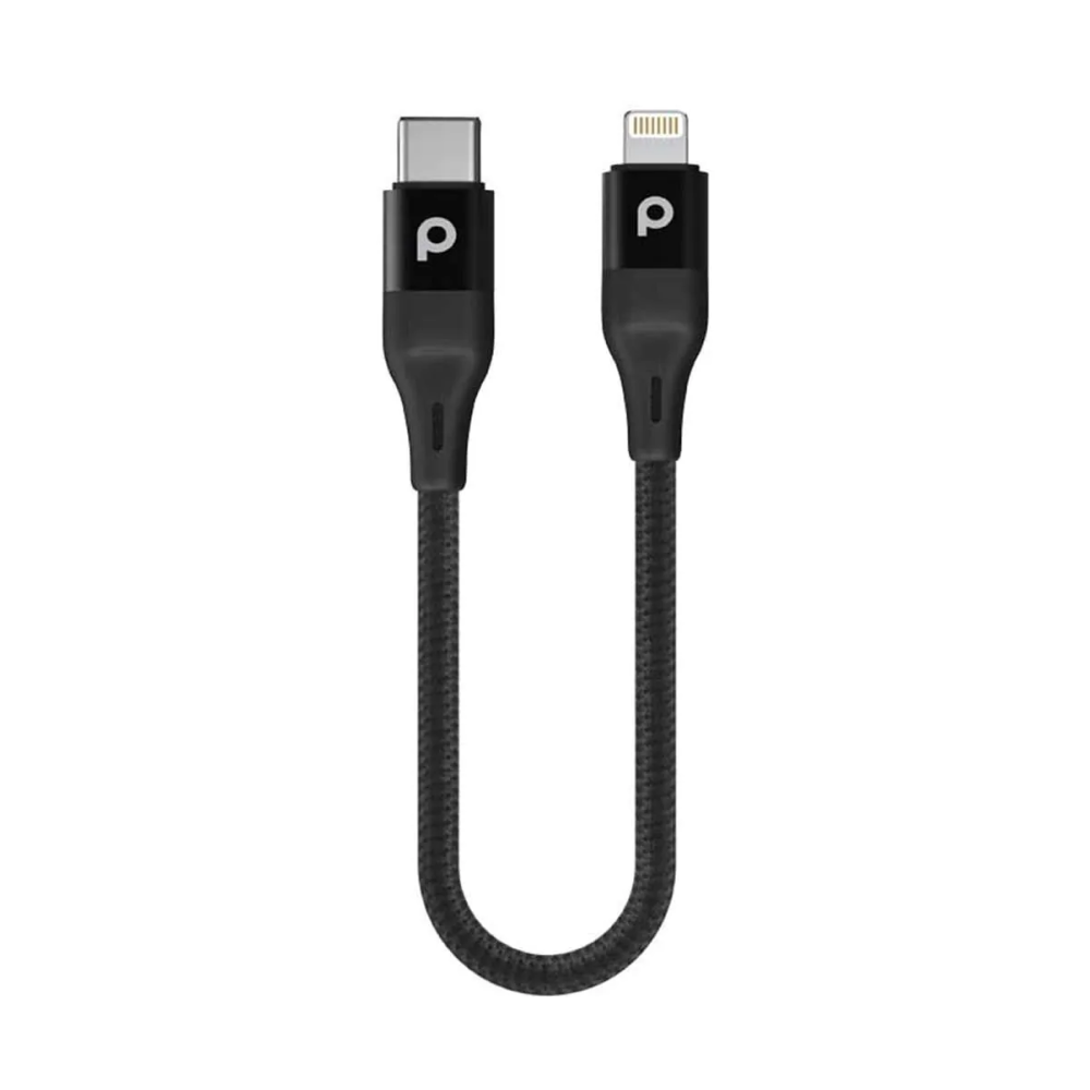 Porodo Aluminum Braided USB-C to Lightning Cable - 0.25m, Black
