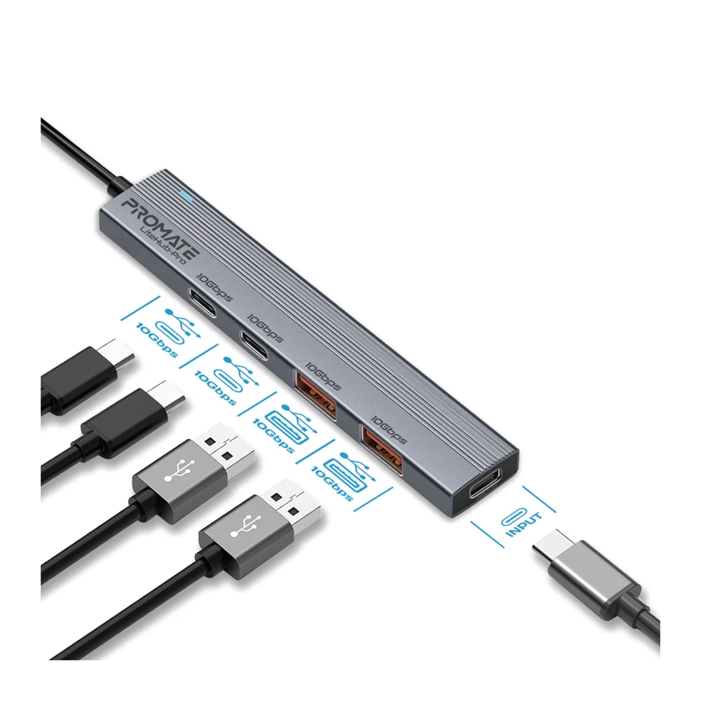 Promate 4-in-1 USB-C Data Hub – Fast 10Gbps Transfer