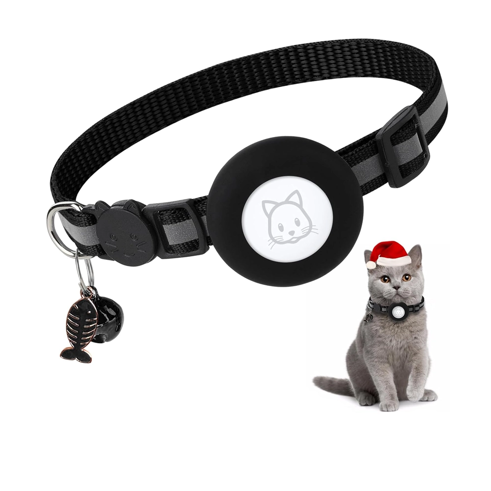Airtag Cat Collar Holder with Bell and Safety Buckle