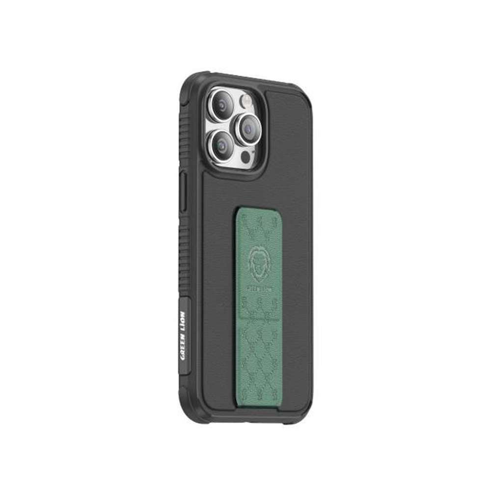 Green Lion Series 79 Case with Leather Wrist Band Stand for iPhone 14 Pro - Black