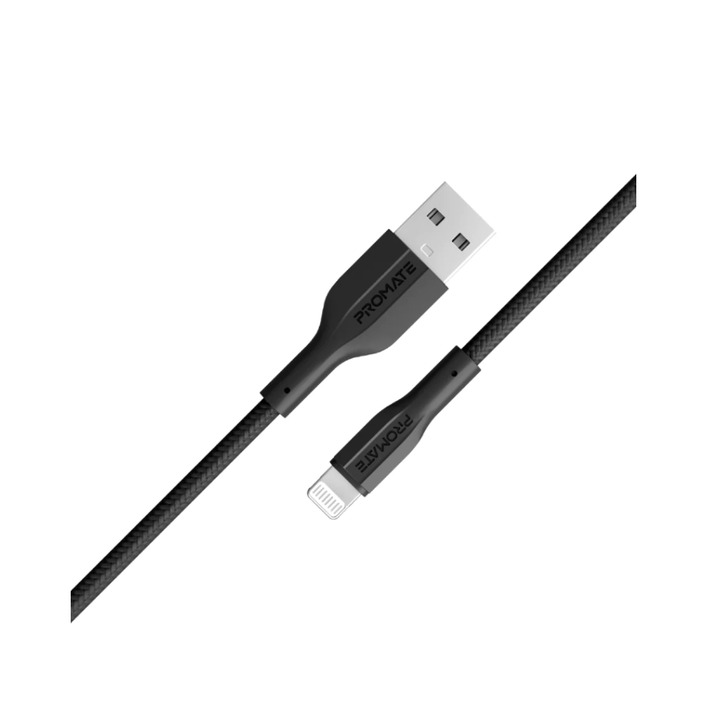 Promate High Tensile Strength Data & Charge Cable - Lightning, 1m, Black
