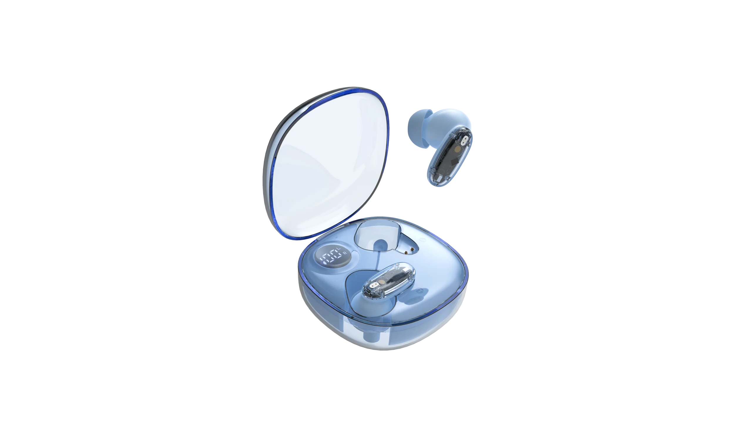 Mars Ultra-Compact Bluetooth 5.4 Earphones Type C Semi-Transparent Blue