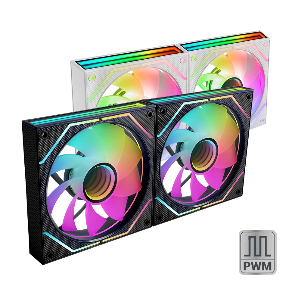 Mars Reversed Ultra-Quiet Pwm 2X 120Mm Infinity Mirror Argb Gaming Fan Black