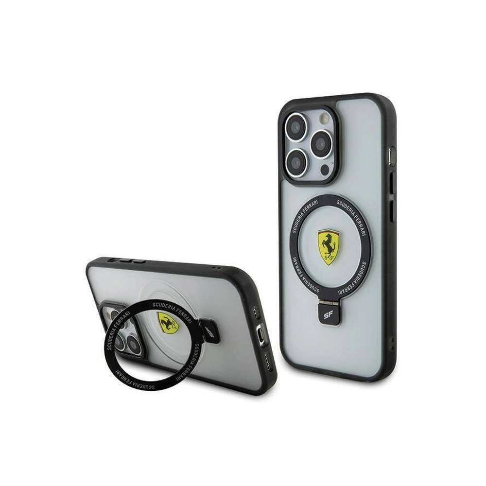 Ferrari Mag Safe Ring Stand Case for iPhone 15 Pro - Transparent