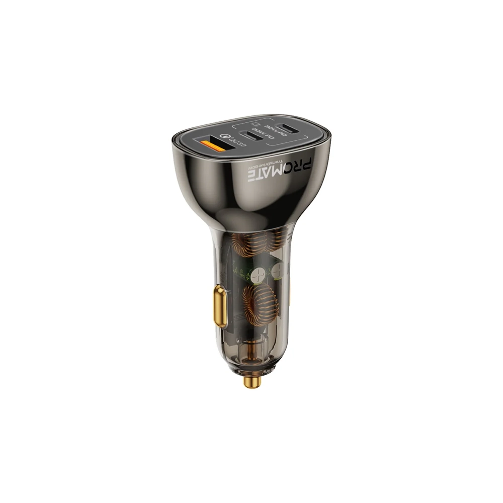Promate Transparent Car Charger with Quick Charge