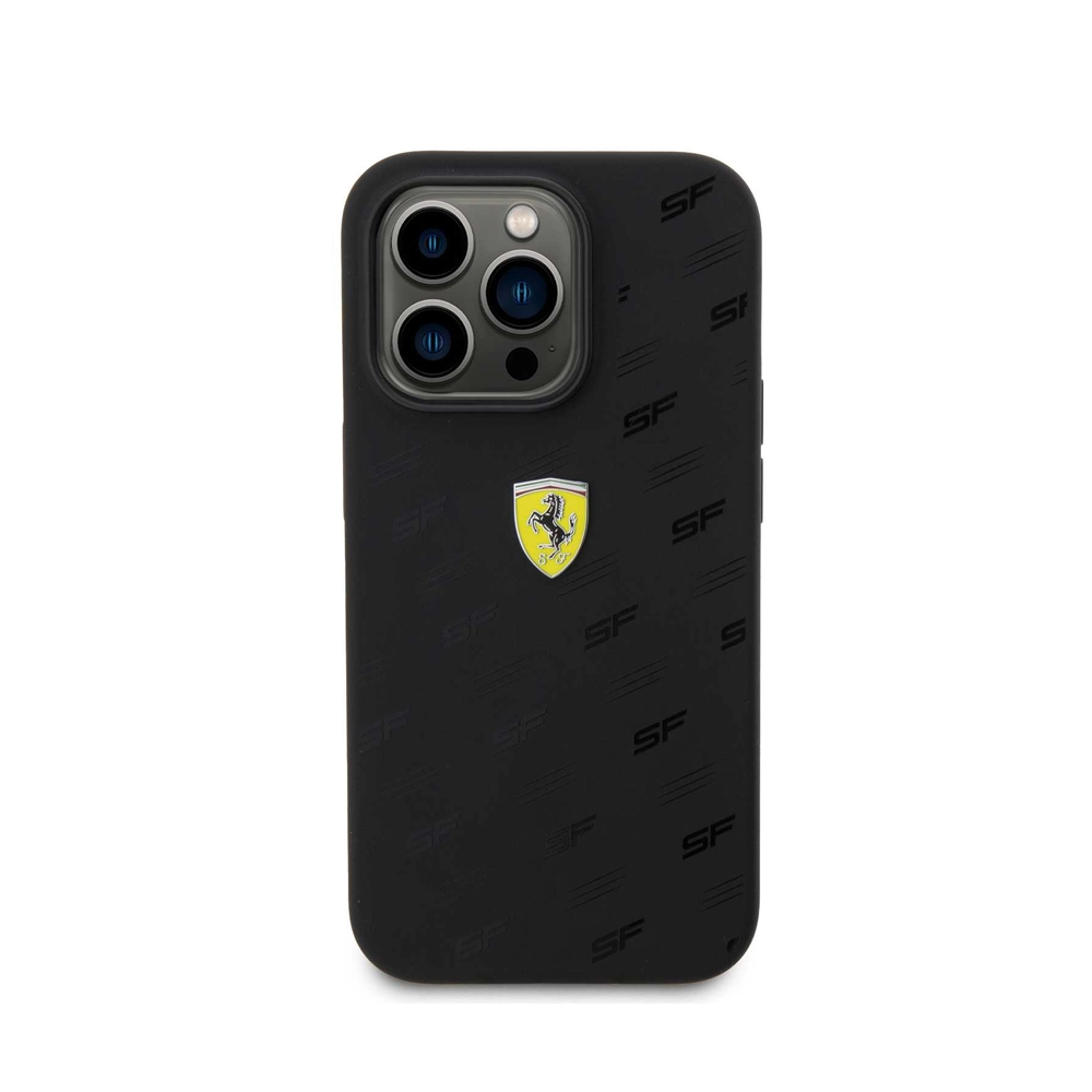 Ferrari Silicone Case with All Over SF Pattern for iPhone 15 Pro - Black